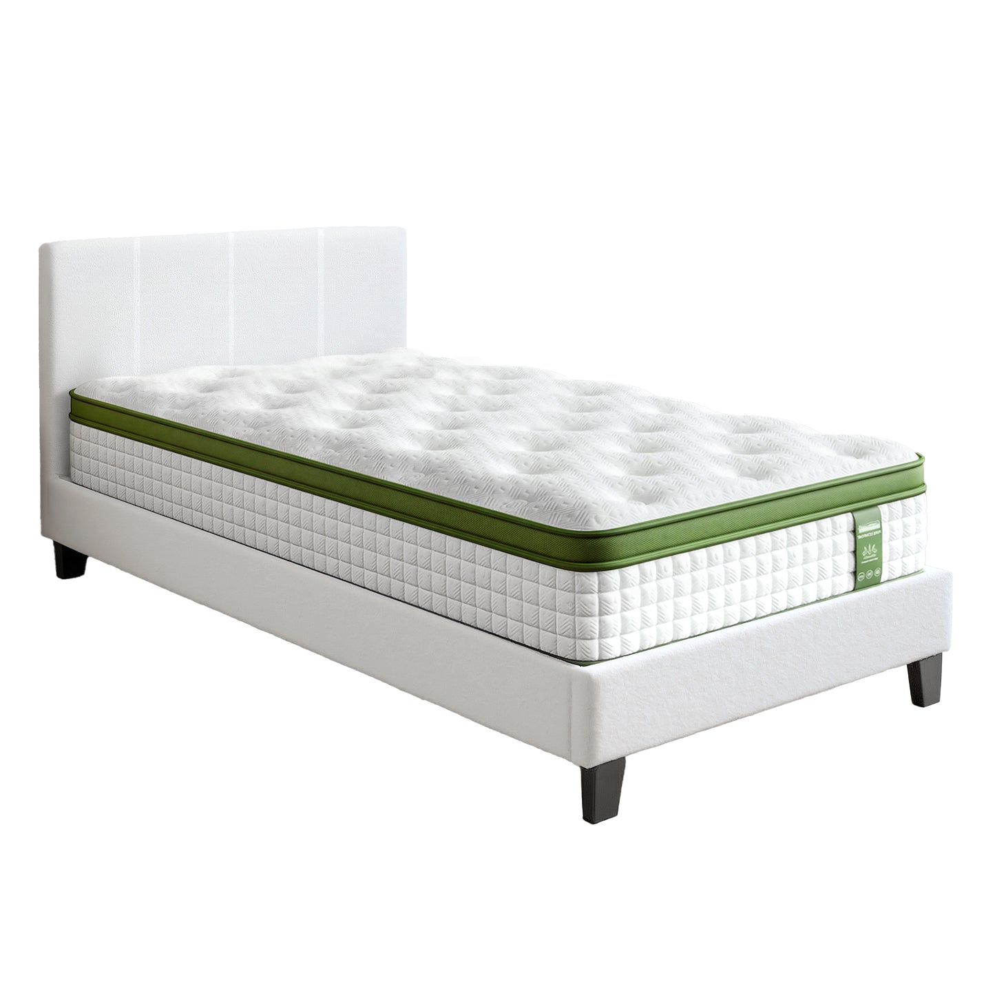 Artiss Single Bed Frame with Hybrid Mattress Set 30cm Medium Firm Platform Headboard Boucle Upholstered Pocket Coil for Pressure Relief