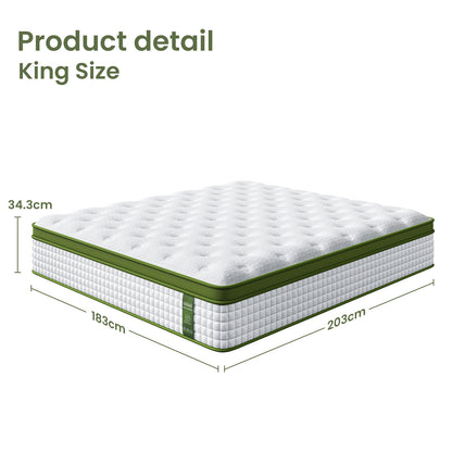 Artiss BedStory King Bed Frame Set With Hybrid Mattress Medium Firm Linen Grey