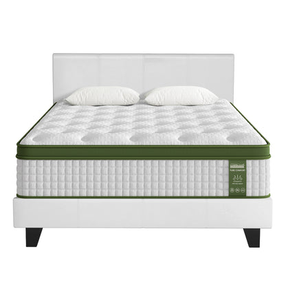 Artiss BedStory Queen Bed Frame Set with Hybrid Mattress and Leather Frame Medium White