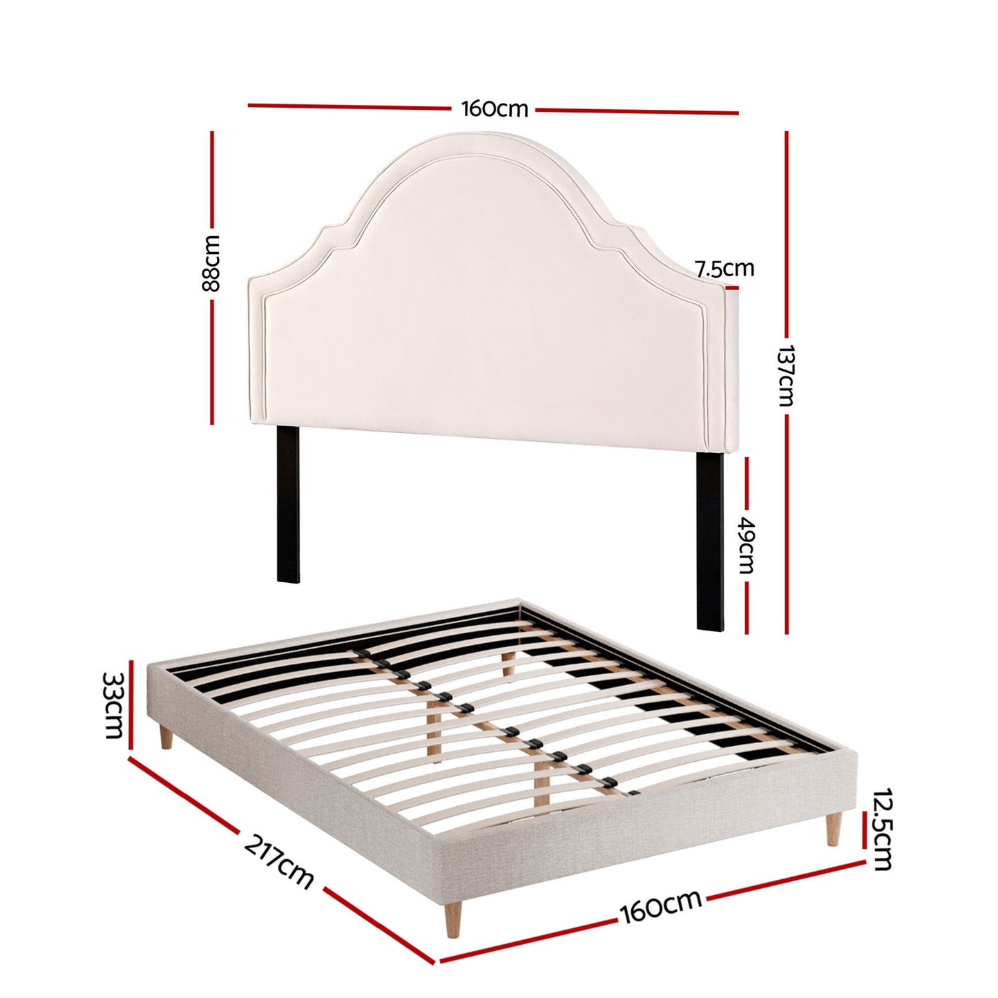 Artiss Queen Bed Frame with Storage Scalloped Velvet Headboard Wooden Platform Base