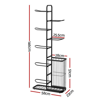 Everfit Ball Storage Rack Sports Equipment Organizer 7-Tier with Basket for Garage Gym Black