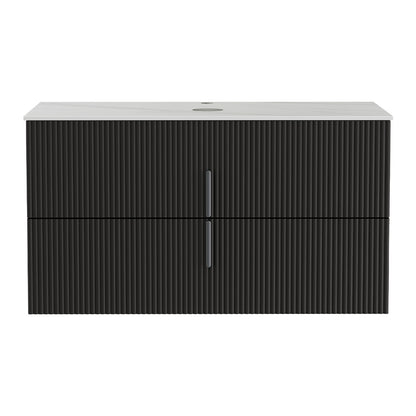 Cefito Vanity Unit 900mm Bathroom Cabinet Storage Wall Hung Black Timber Front