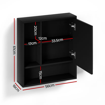 Cefito Bathroom Mirror Cabinet Mirrored Medicine Adjustable Shelf Wall Mounted 560mm Black