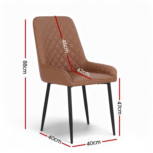Artiss 2x Dining Chairs Retro PU Leather Kitchen Lounge Cafe Accent Chair Brown