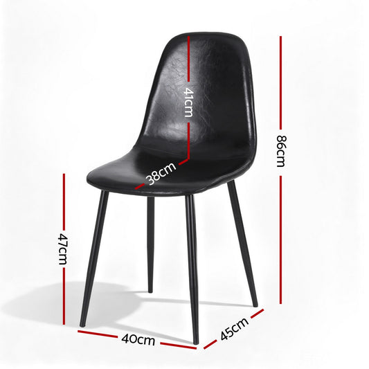 Artiss 2x Dining Chairs Retro PU Leather Kitchen Lounge Cafe Accent Chair Black