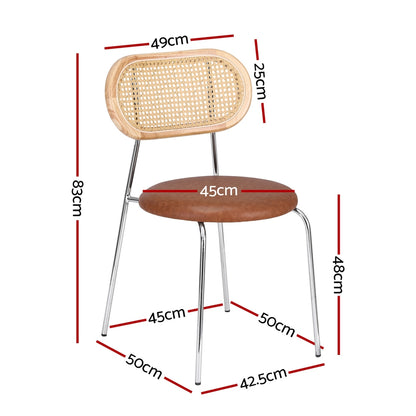Artiss 2x Dining Chairs PU Leather Rattan Kitchen Lounge Cafe Accent Chair Brown
