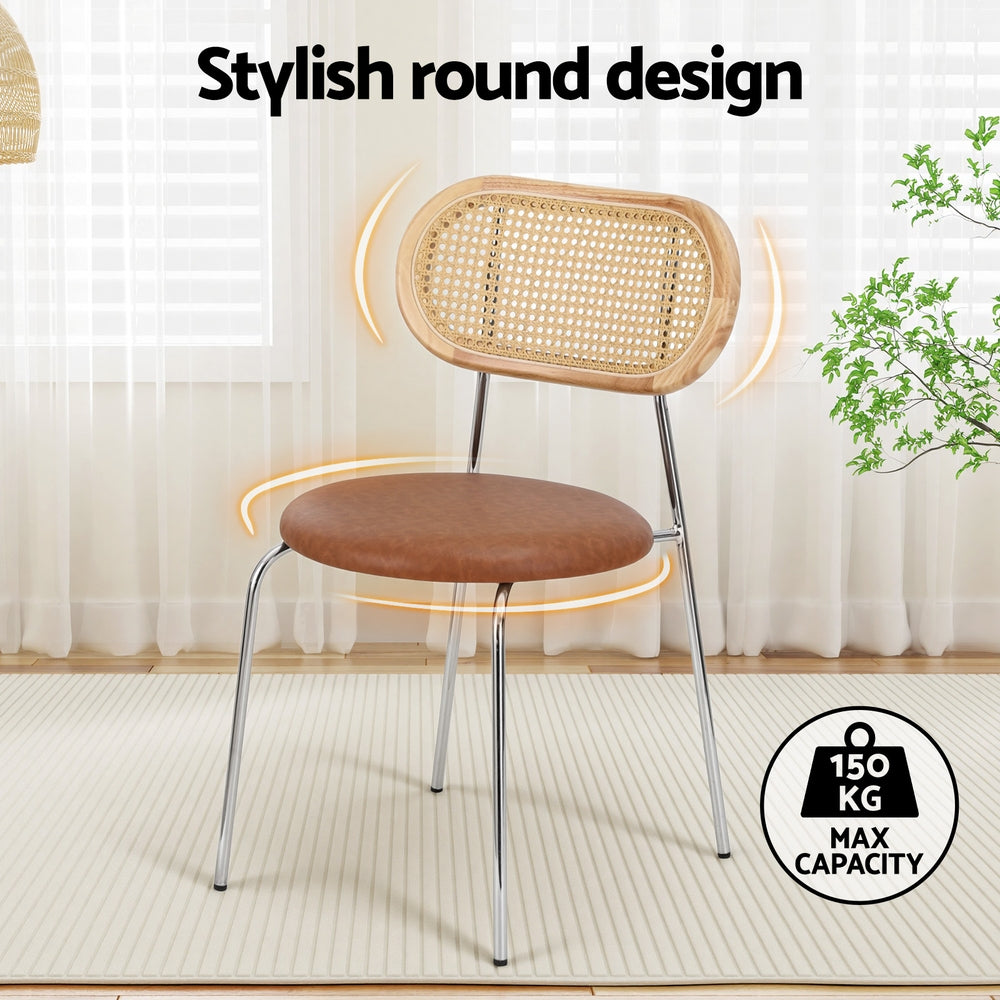 Artiss 2x Dining Chairs PU Leather Rattan Kitchen Lounge Cafe Accent Chair Brown