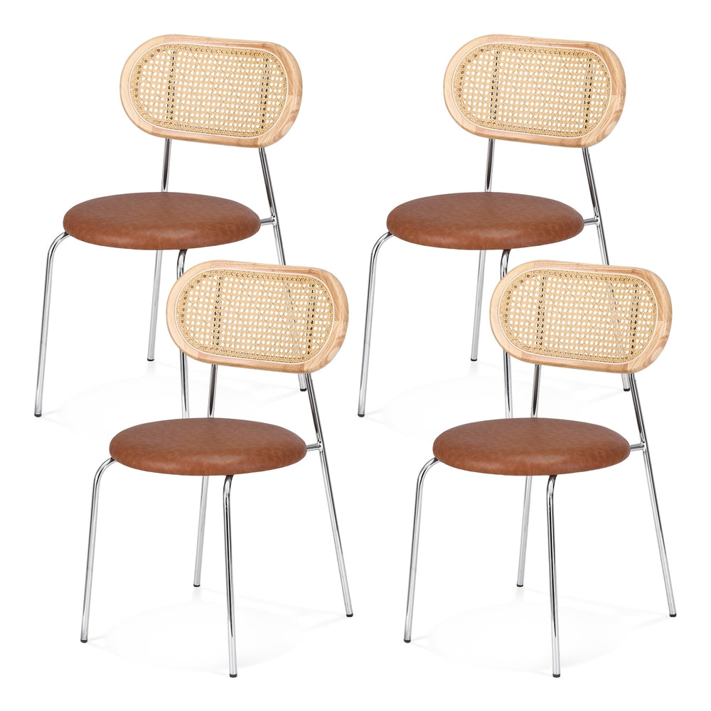 Artiss 4x Dining Chairs PU Leather Rattan Kitchen Lounge Cafe Accent Chair Brown