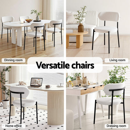 Artiss Dining Chairs Set of 4 Sherpa Boucle White