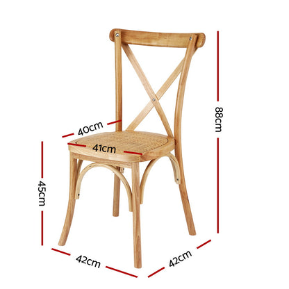 Artiss 2x Dining Chairs Rattan Wooden Kitchen Accent Chair Cafe Lounge Rubber Wood