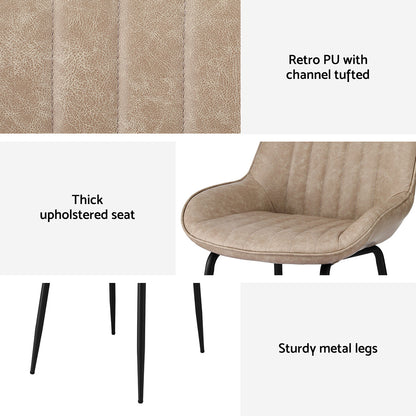Artiss 4x Dining Chairs Retro PU Leather Kitchen Lounge Cafe Accent Chair Khaki