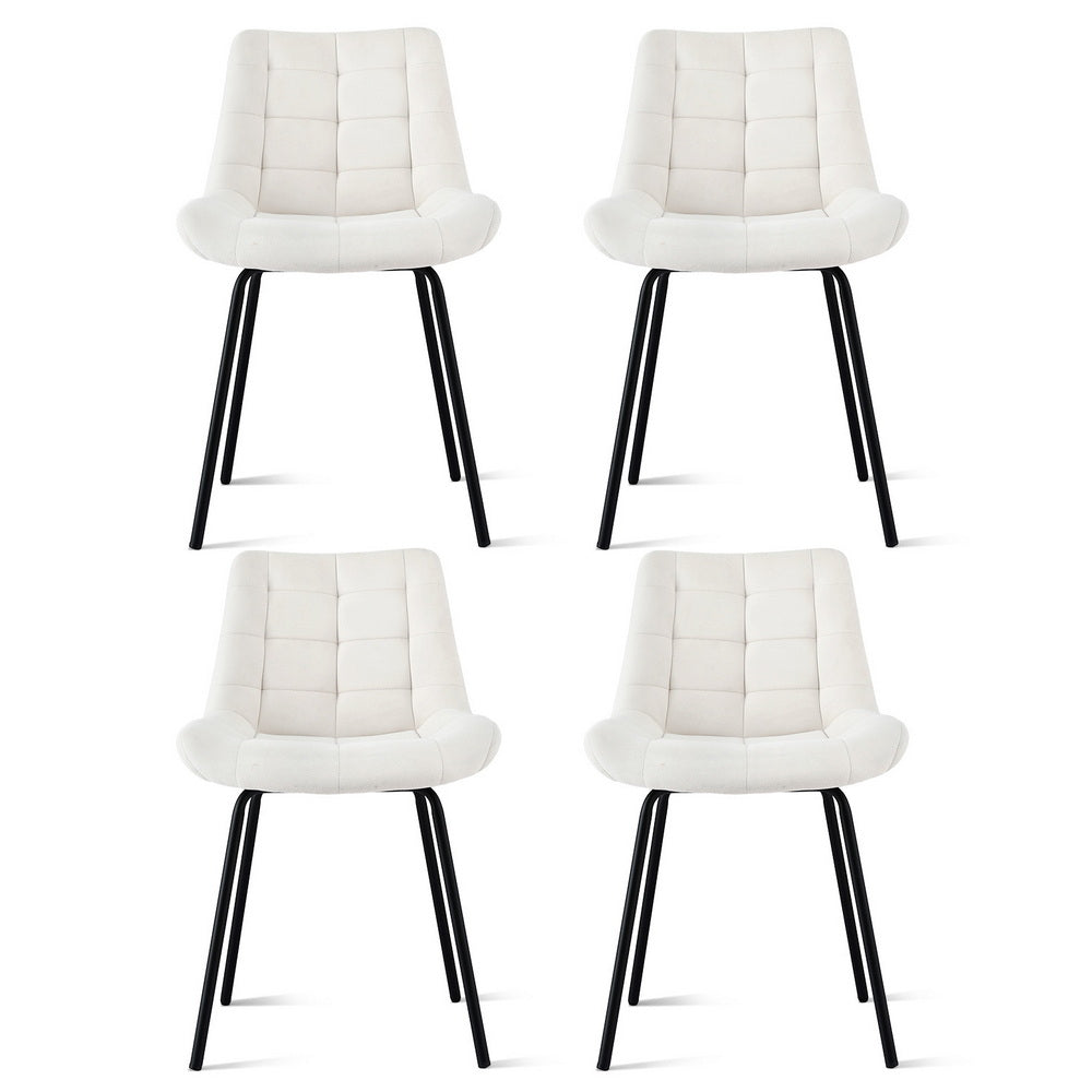 Artiss 4x Dining Chairs Velvet Tufted Kitchen Lounge Cafe Accent Chair Beige