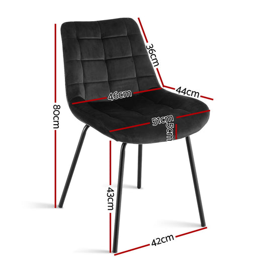 Artiss 2x Dining Chairs Velvet Tufted Kitchen Lounge Cafe Accent Chair Black
