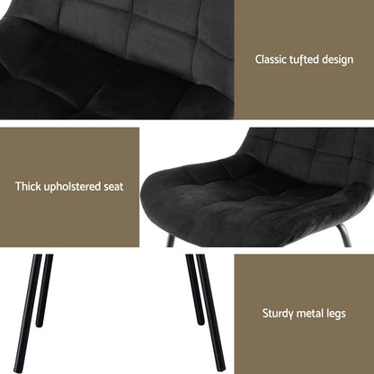 Artiss 2x Dining Chairs Velvet Tufted Kitchen Lounge Cafe Accent Chair Black