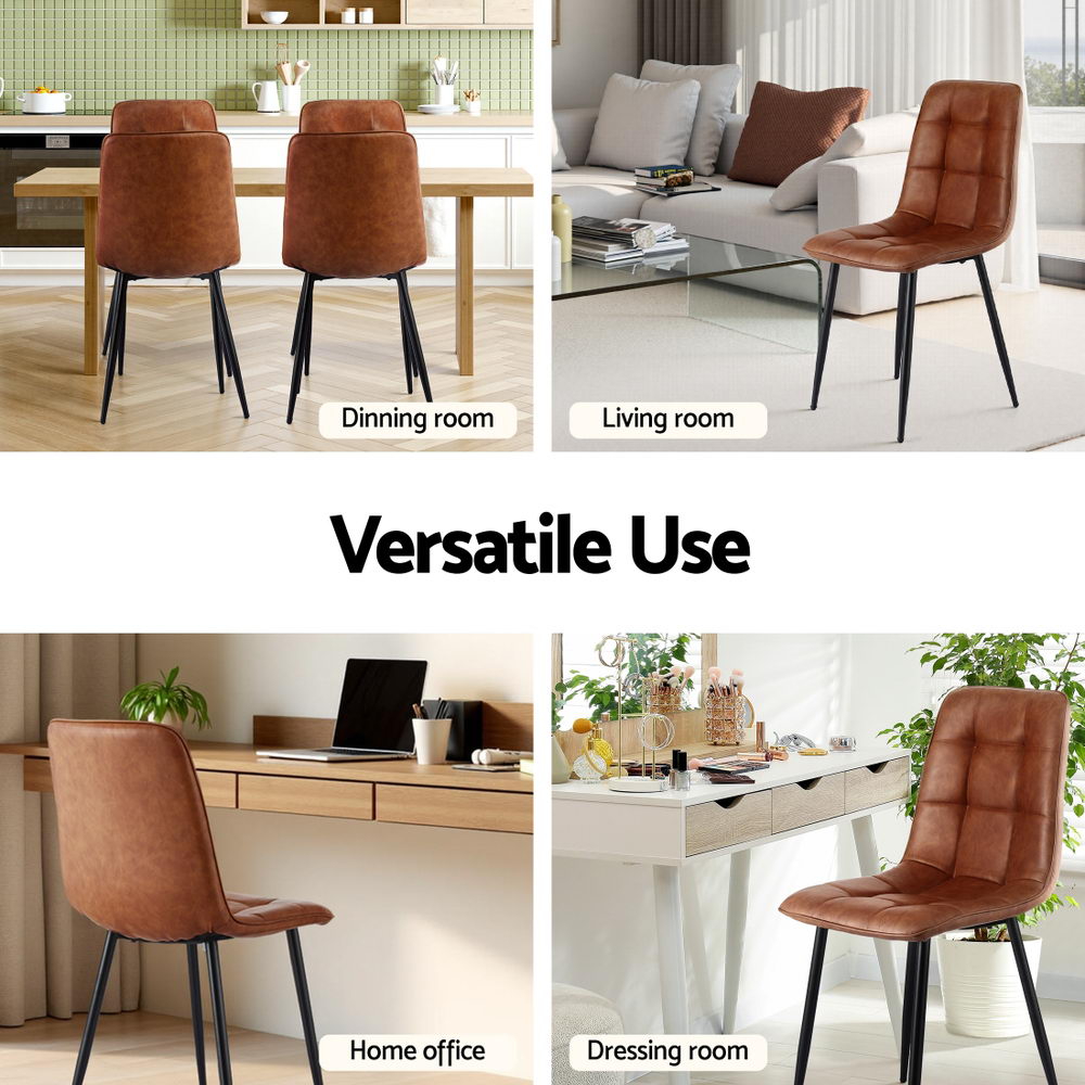 Artiss 4x Dining Chairs Retro PU Leather Kitchen Lounge Cafe Accent Chair Brown