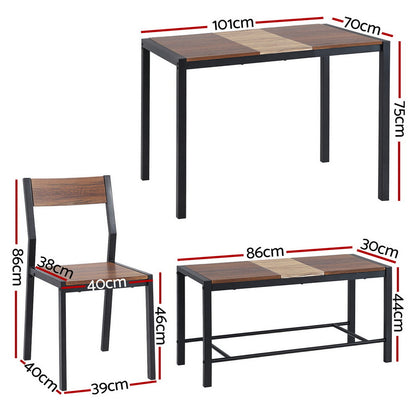 Artiss Dining Table and Chairs Set of 4 Bench Kitchen Furniture Rustic Brown