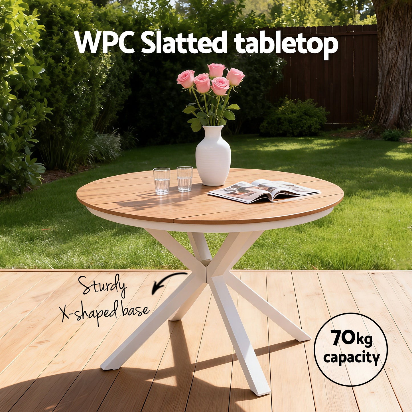 Gardeon Outdoor Dining Table 108CM Aluminum Frame WPC Top Desk Patio Furniture
