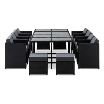 Gardeon Outdoor Dining Set 13 Piece Wicker Table Chairs Setting Black