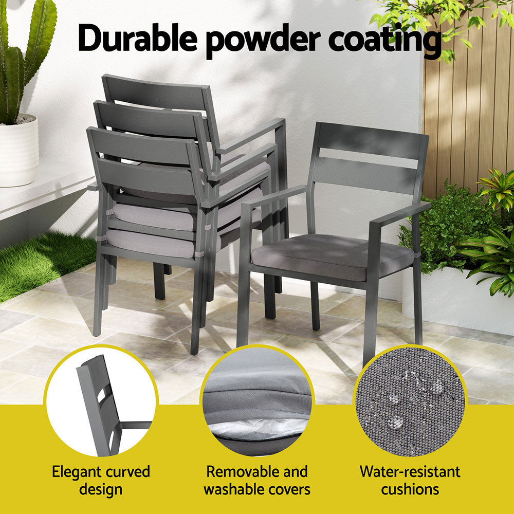 Gardeon Outdoor Dining Set 7 Piece Aluminum Table Chairs Setting Black