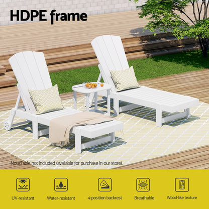 Gardeon Sun Lounge Beach Chair HDPE Adirondack Lounger Patio Outdoor Furniture with Wheels White