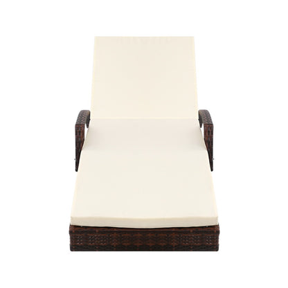 Gardeon Sun Lounge Wicker Lounger Outdoor Furniture Beach Chair Patio Adjustable Cushion Brown