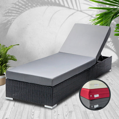 Gardeon Sun Lounge Wicker Lounger Outdoor Furniture Day Bed Adjustable Rattan Garden Cover