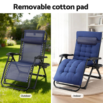 Gardeon Sun Lounge Lounger Folding Camping Zero Gravity Chair Outdoor Furniture XL Blue