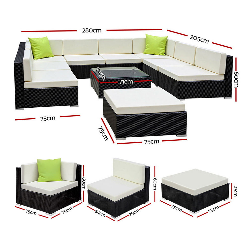 Gardeon 10-Piece Outdoor Sofa Set Wicker Couch Lounge Setting Cover