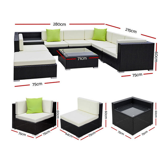 Gardeon 9-Piece Outdoor Sofa Set Wicker Couch Lounge Setting Cover