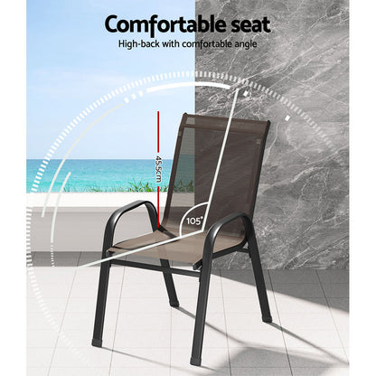 Gardeon 6PC Outdoor Dining Chairs Stackable Lounge Chair Patio Furniture Brown