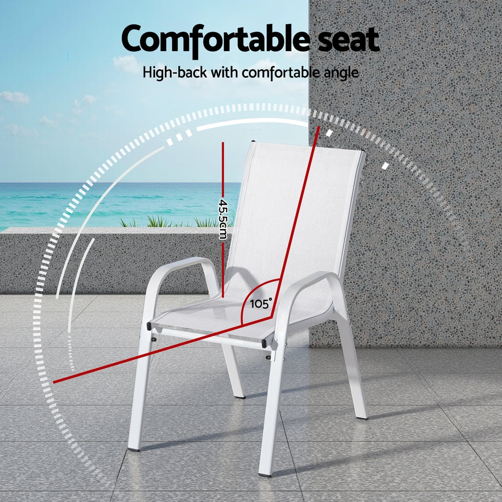 Gardeon 4PC Outdoor Dining Chairs Stackable Lounge Chair Patio Furniture White