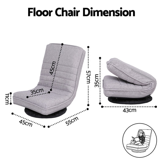 Ariss Swivel Floor Chair 360 Adjustable Foldable Lounge Seat Floor Sofa Chair Grey