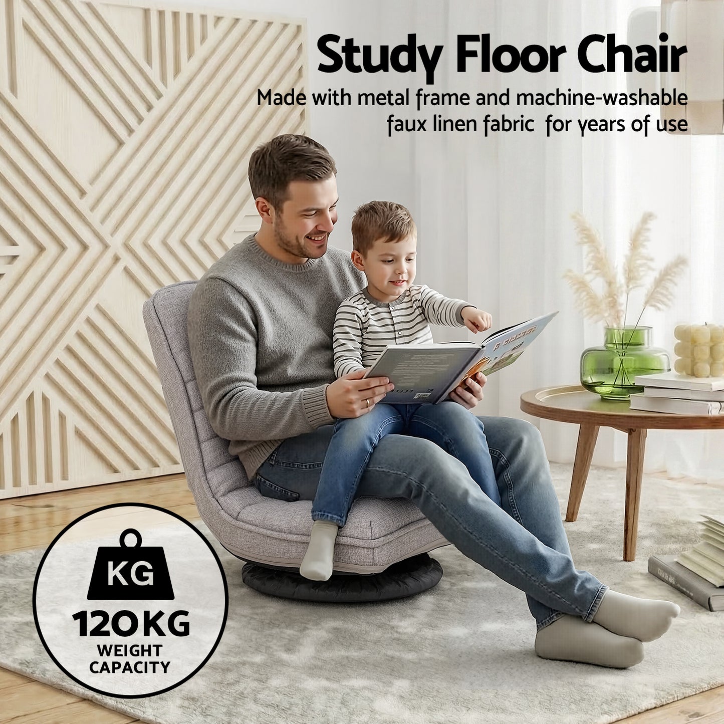 Ariss Swivel Floor Chair 360 Adjustable Foldable Lounge Seat Floor Sofa Chair Grey