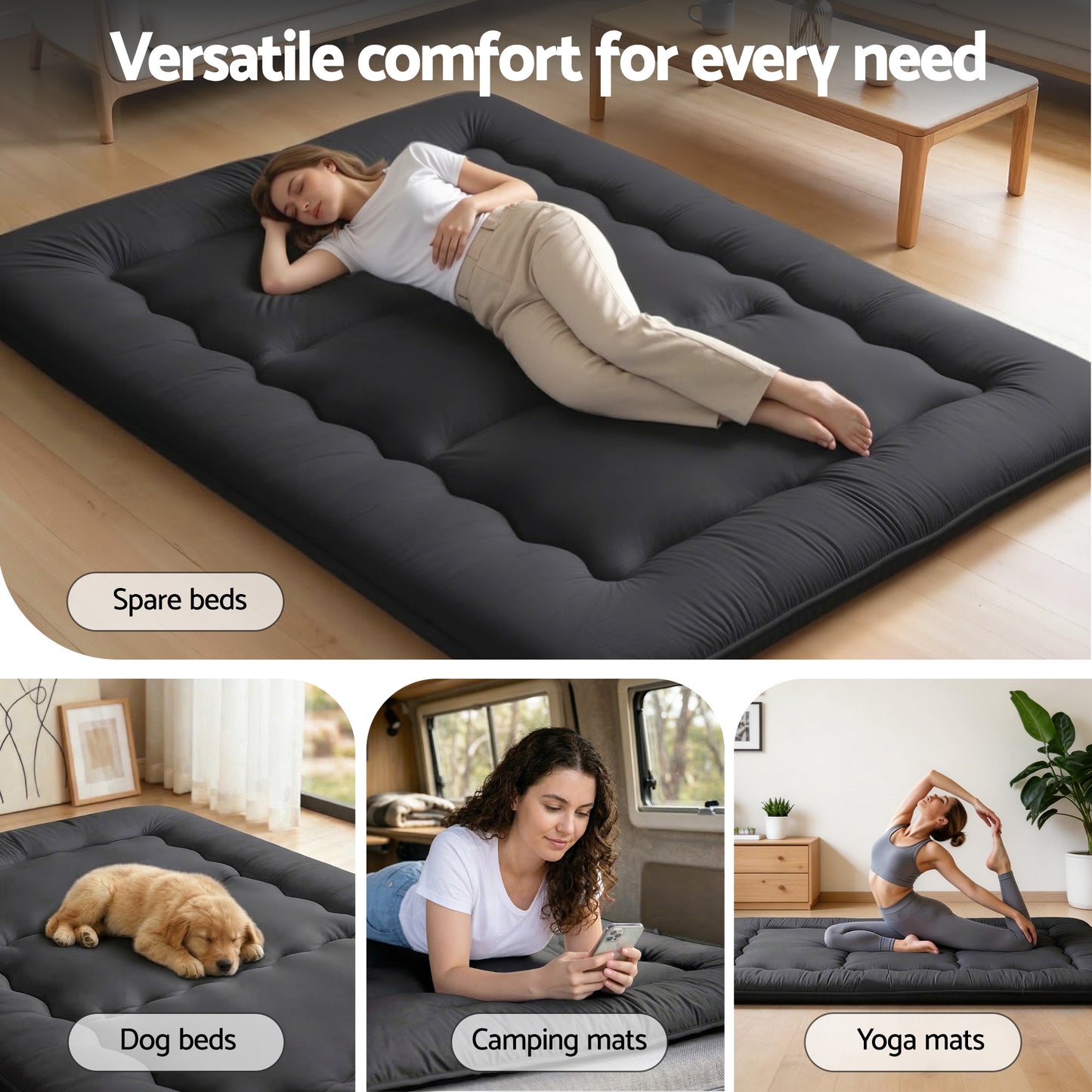 Giselle Bedding 10cm Japanese Floor Mattress Foldable Futon Mattress Washable Cover Straps