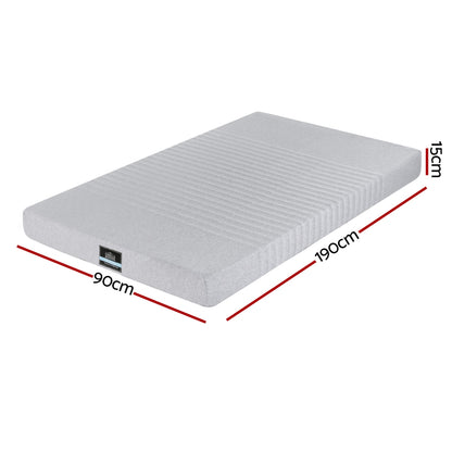 Giselle Bedding Cool Gel Memory Foam Mattress Charcoal 7-Zone Washable Bamboo Cover 15cm Single
