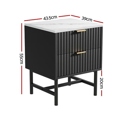 Artiss 2x Bedside Table 2 Drawers - Black