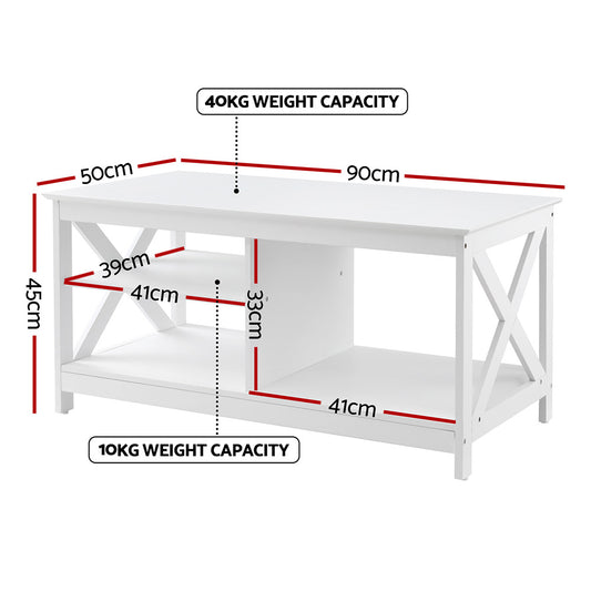 Artiss Coffee Table Storage Shelf White