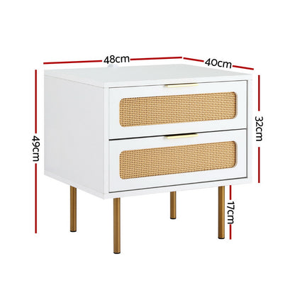 Artiss Rattan Bedside Table 2 Drawers Pine