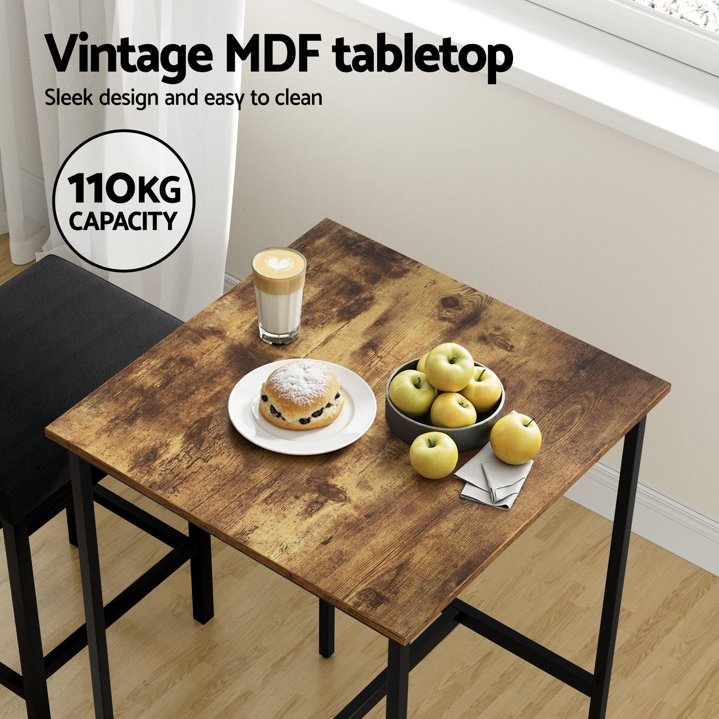 Artiss Bar Table Counter Kitchen Dining Desk Pub 60x92cm Vintage Metal Walnut