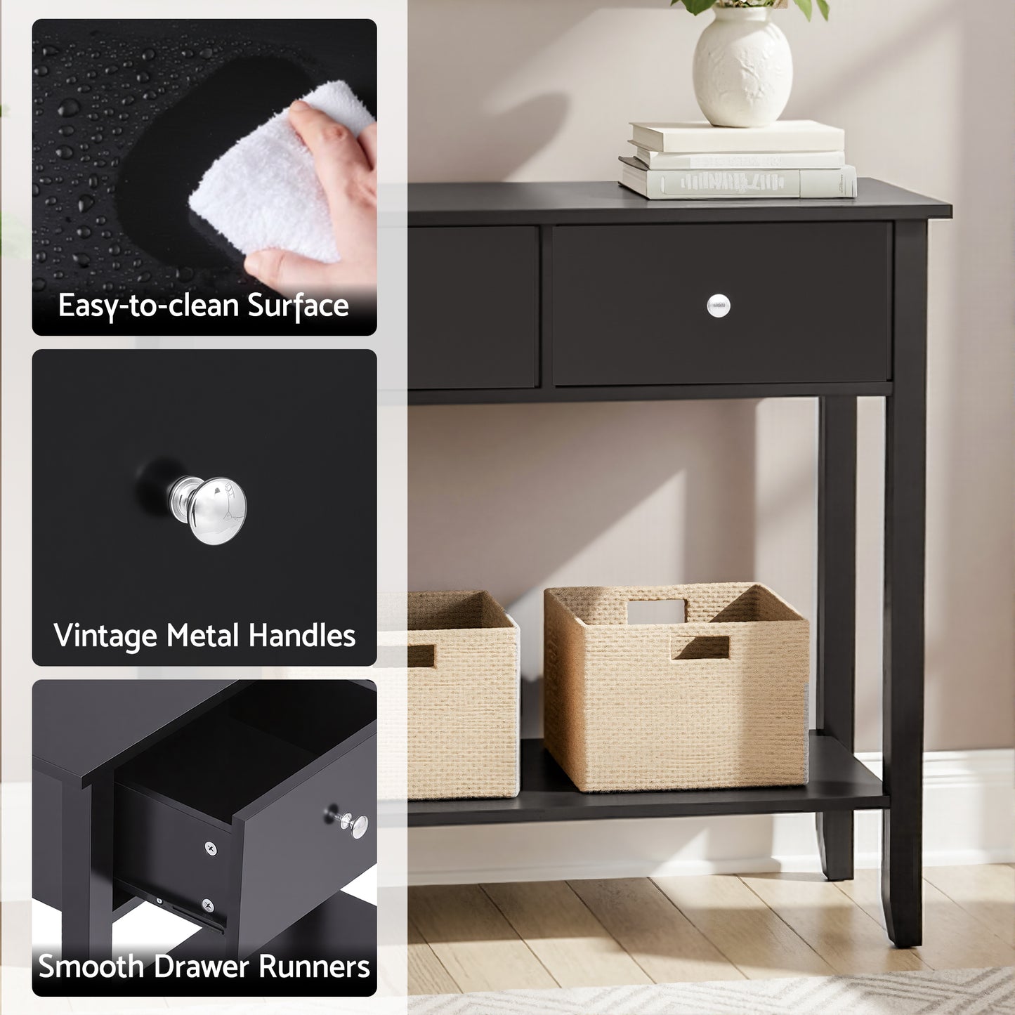 Artiss Console Table Hallway Sofa Entryway Entrance 2 Drawers 80CM Black