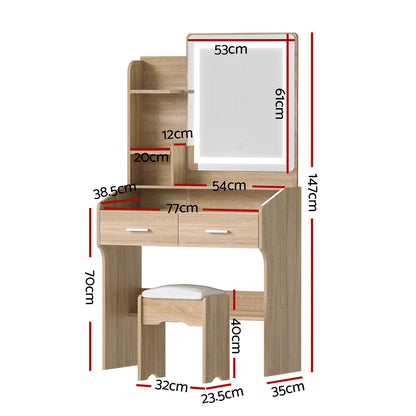 Artiss Dressing Table Set Stool Led Wood
