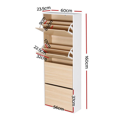 Artiss Shoe Rack Cabinet 24 Pairs Adjustable Shelf Pine