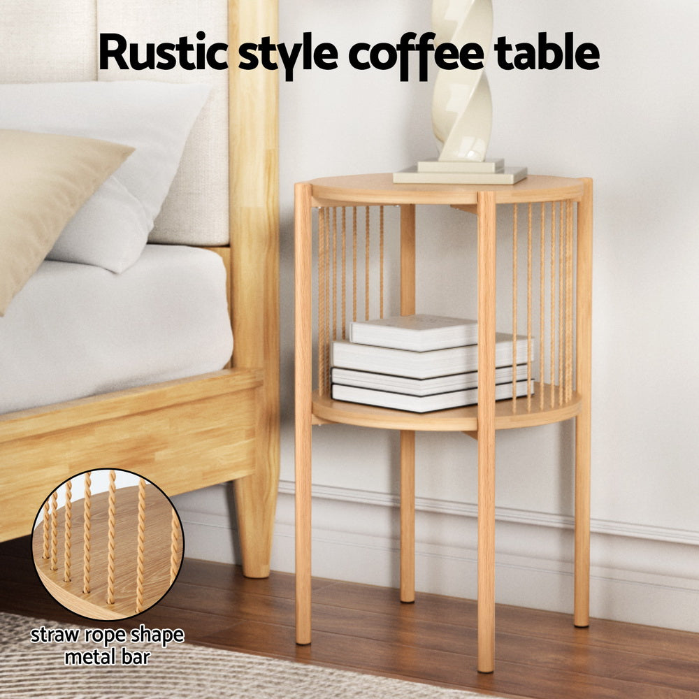 Artiss Coffee Table 2-Tier Round Wood