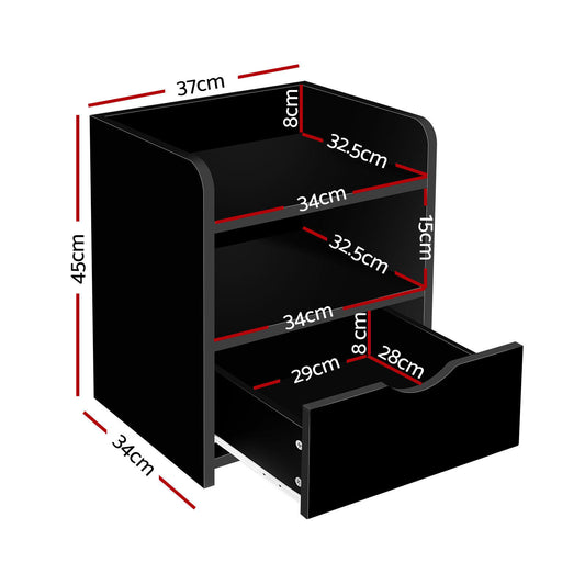 Artiss 2X Bedside Table 1 Drawer with Shelf - FARA Black