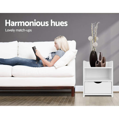 Artiss 2X Bedside Table 1 Drawer with Shelf - FARA White