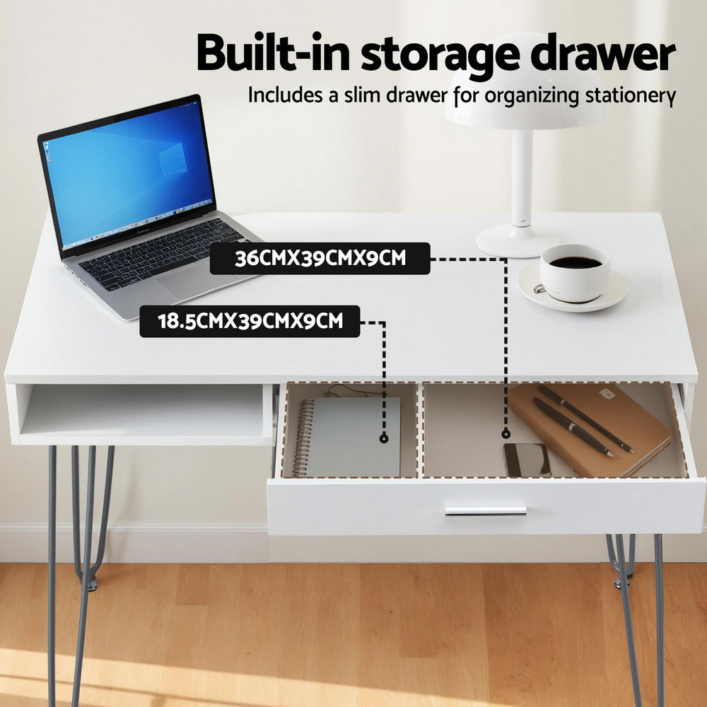 Artiss Computer Desk Drawer Cabinet Home Office Desks Workstation 100cm White