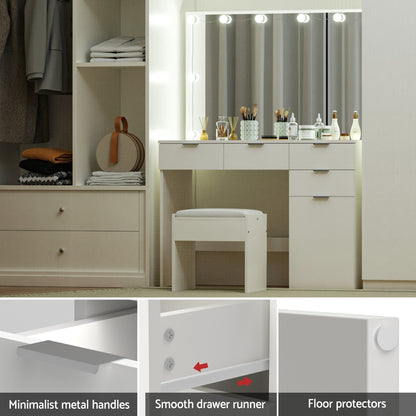 Artiss Dressing Table Set Stool 10 Led Bulbs White