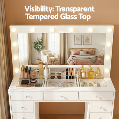 Artiss Dressing Table Vanity Desk Set Stool LED Bulbs White