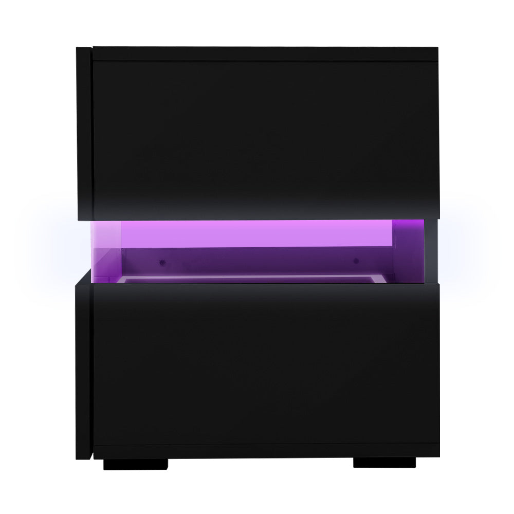 Artiss Bedside Table LED 2 Drawers - LUMI Black