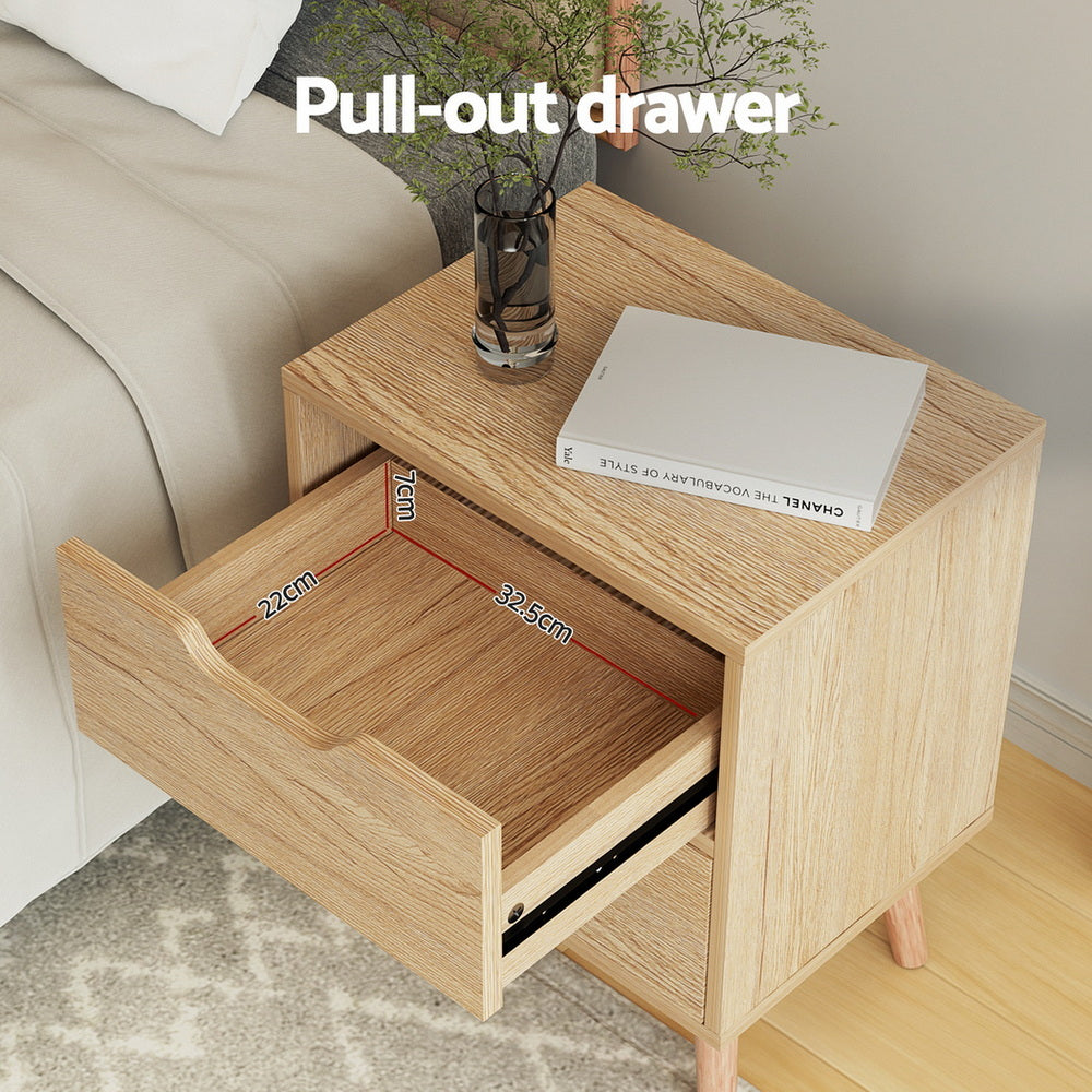 Artiss 2 x Bedside Table 2 Drawers - BODEN Pine